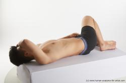 Underwear Man Asian Laying poses - ALL Slim Short Brown Laying poses - on back Standard Photoshoot Academic
