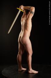 Nude Fighting with sword Man White Average Medium Brown Standard Photoshoot Realistic