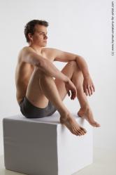 Underwear Man Sitting poses - simple Slim Short Brown Sitting poses - ALL Standard Photoshoot Academic