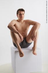 Underwear Man Sitting poses - simple Slim Short Brown Sitting poses - ALL Standard Photoshoot Academic