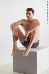 Underwear Man Sitting poses - simple Slim Short Brown Sitting poses - ALL Standard Photoshoot Academic