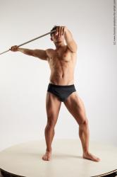 Underwear Gymnastic poses Man White Standing poses - ALL Athletic Short Brown Standing poses - simple Standard Photoshoot Academic