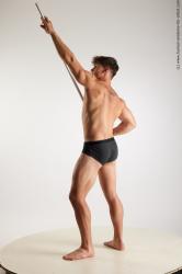 Underwear Gymnastic poses Man White Standing poses - ALL Athletic Short Brown Standing poses - simple Standard Photoshoot Academic