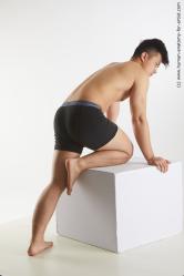 Underwear Man Asian Kneeling poses - ALL Slim Short Kneeling poses - on one knee Black Standard Photoshoot Academic