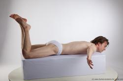 Underwear Man White Laying poses - ALL Slim Short Brown Laying poses - on stomach Standard Photoshoot Academic