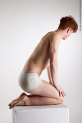 Underwear Man White Kneeling poses - ALL Slim Short Red Kneeling poses - on both knees Standard Photoshoot Academic
