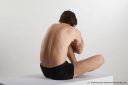 Underwear Man White Sitting poses - simple Slim Short Brown Sitting poses - ALL Standard Photoshoot Academic