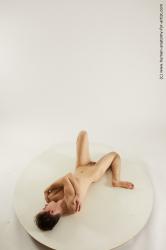 Nude Man White Laying poses - ALL Slim Short Brown Laying poses - on back Multi angles poses Realistic