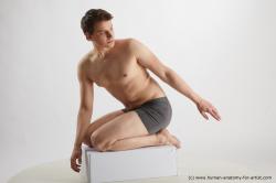 Underwear Man White Kneeling poses - ALL Slim Short Brown Kneeling poses - on both knees Standard Photoshoot Academic
