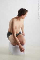 Underwear Man White Kneeling poses - ALL Slim Short Brown Kneeling poses - on both knees Standard Photoshoot Academic