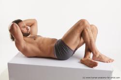 Underwear Man Black Laying poses - ALL Muscular Long Laying poses - on back Black Standard Photoshoot Academic