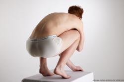 Underwear Man White Slim Short Red Sitting poses - ALL Sitting poses - on knees Standard Photoshoot Academic