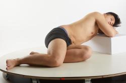 Underwear Man Asian Laying poses - ALL Slim Short Laying poses - on side Black Standard Photoshoot Academic