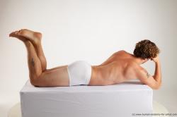 Underwear Man White Laying poses - ALL Slim Medium Brown Laying poses - on stomach Standard Photoshoot Academic