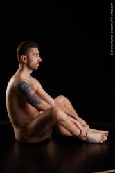 Nude Man White Sitting poses - simple Slim Short Brown Sitting poses - ALL Standard Photoshoot Realistic