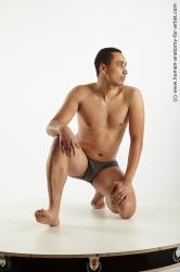 Underwear Man Black Kneeling poses - ALL Slim Short Kneeling poses - on one knee Black Standard Photoshoot Academic