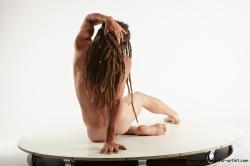 Nude Man White Sitting poses - simple Slim Brown Sitting poses - ALL Dreadlocks Standard Photoshoot Realistic