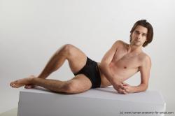 Underwear Man White Laying poses - ALL Slim Short Brown Laying poses - on side Standard Photoshoot Academic