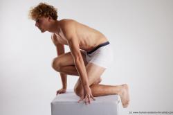 Underwear Man White Kneeling poses - ALL Athletic Medium Blond Kneeling poses - on one knee Standard Photoshoot Academic