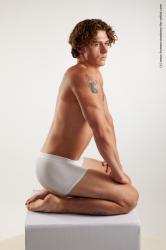 Underwear Man White Kneeling poses - ALL Athletic Medium Brown Kneeling poses - on both knees Standard Photoshoot Academic