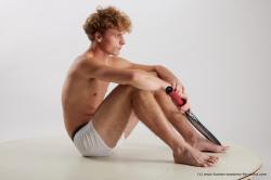 Underwear Man White Sitting poses - simple Athletic Medium Blond Sitting poses - ALL Standard Photoshoot Academic