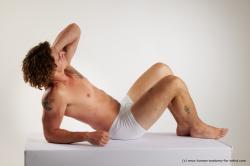 Underwear Man White Laying poses - ALL Athletic Short Brown Laying poses - on back Standard Photoshoot Academic