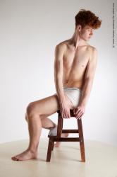 Underwear Man White Sitting poses - simple Slim Short Red Sitting poses - ALL Standard Photoshoot Academic