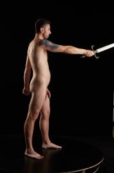 Nude Fighting with sword Man White Standing poses - ALL Slim Short Brown Standing poses - simple Standard Photoshoot Realistic Fighting poses - ALL