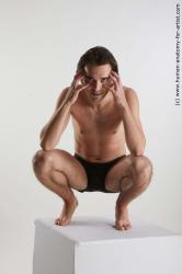 Underwear Man White Kneeling poses - ALL Slim Medium Brown Kneeling poses - on both knees Standard Photoshoot Academic