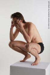 Underwear Man White Kneeling poses - ALL Slim Medium Brown Kneeling poses - on both knees Standard Photoshoot Academic