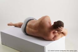 Underwear Man White Laying poses - ALL Muscular Short Brown Laying poses - on side Standard Photoshoot Academic