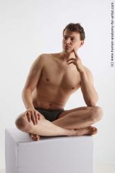 Underwear Man White Sitting poses - simple Slim Short Brown Sitting poses - ALL Standard Photoshoot Academic