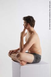 Underwear Man White Sitting poses - simple Slim Short Brown Sitting poses - ALL Standard Photoshoot Academic