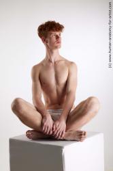 Underwear Man White Sitting poses - simple Slim Short Red Sitting poses - ALL Standard Photoshoot Academic