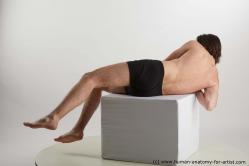 Underwear Man White Laying poses - ALL Slim Short Brown Laying poses - on back Standard Photoshoot Academic