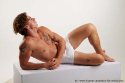 Underwear Man White Laying poses - ALL Athletic Medium Brown Laying poses - on side Standard Photoshoot Academic