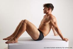 Underwear Man White Sitting poses - simple Athletic Short Brown Sitting poses - ALL Standard Photoshoot Academic