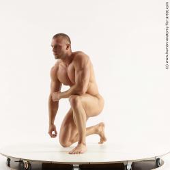 Nude Man White Kneeling poses - ALL Muscular Short Brown Kneeling poses - on one knee Standard Photoshoot Realistic