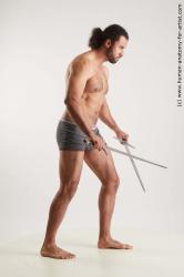 Underwear Fighting with sword Man Black Standing poses - ALL Muscular Long Black Standing poses - simple Standard Photoshoot Academic Fighting poses - ALL