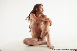 Nude Man White Sitting poses - simple Athletic Brown Sitting poses - ALL Dreadlocks Standard Photoshoot Realistic