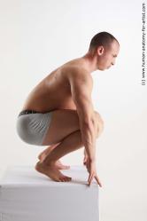 Underwear Man White Kneeling poses - ALL Muscular Short Brown Kneeling poses - on both knees Standard Photoshoot Academic