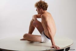 Underwear Man White Sitting poses - simple Athletic Short Blond Sitting poses - ALL Standard Photoshoot Academic