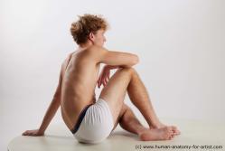 Underwear Man White Sitting poses - simple Athletic Short Blond Sitting poses - ALL Standard Photoshoot Academic