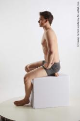 Underwear Man White Sitting poses - simple Slim Short Brown Sitting poses - ALL Standard Photoshoot Academic