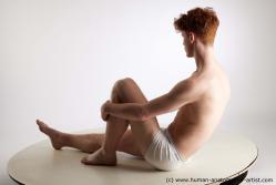 Underwear Man White Sitting poses - simple Slim Short Red Sitting poses - ALL Standard Photoshoot Academic