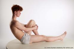 Underwear Man White Sitting poses - simple Slim Short Red Sitting poses - ALL Standard Photoshoot Academic