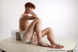 Underwear Man White Sitting poses - simple Slim Short Red Sitting poses - ALL Standard Photoshoot Academic